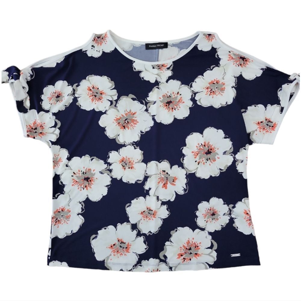 Ivanka Trump Women’s Large Navy Floral Printed Cold Shoulder Top/Blouse